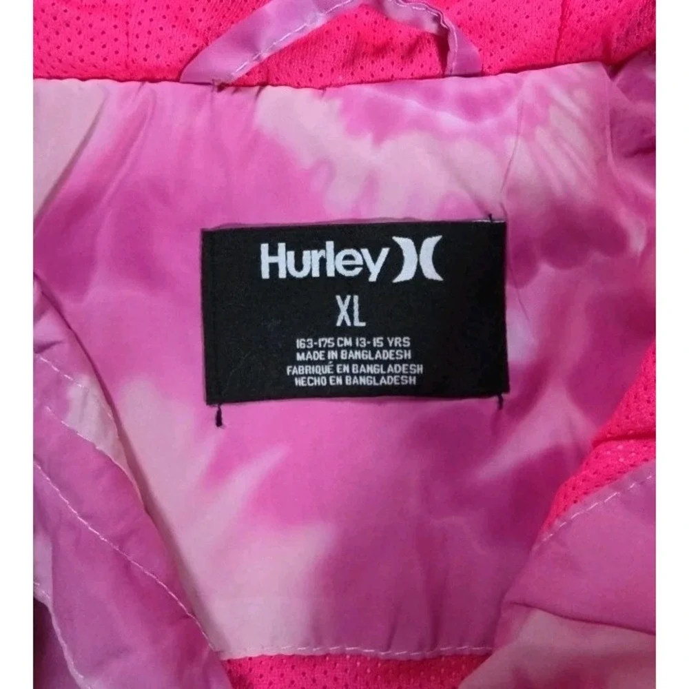 Girls XL Hurley Windbreaker Jacket Long Sleeve Full Zip Pockets Hyper Pink Logo